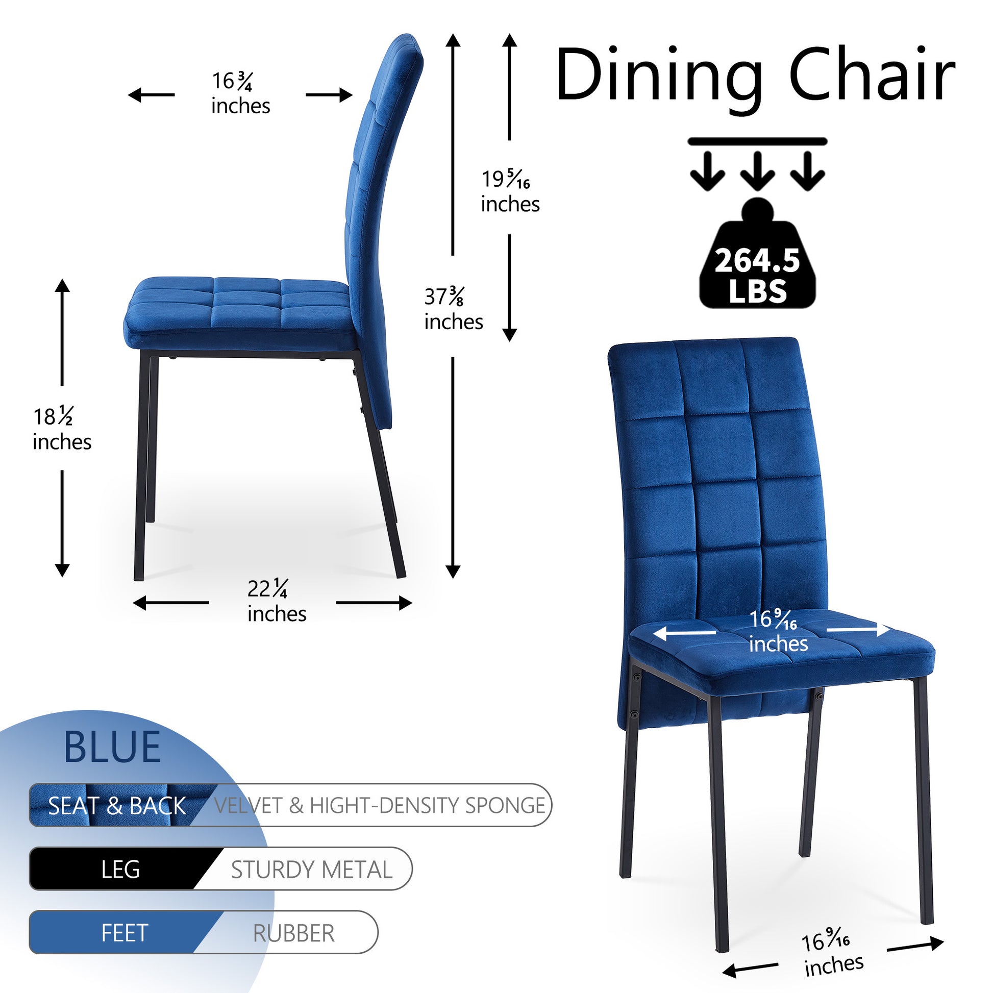 5 Piece Dining Set Including Blue Velvet High Back Nordic Dining Chair & Creative Design Mdf Dining Table Metal Blue Seats 4 Brown Metal Dining Room 4 Leg Square Dining Table With Chair Mdf