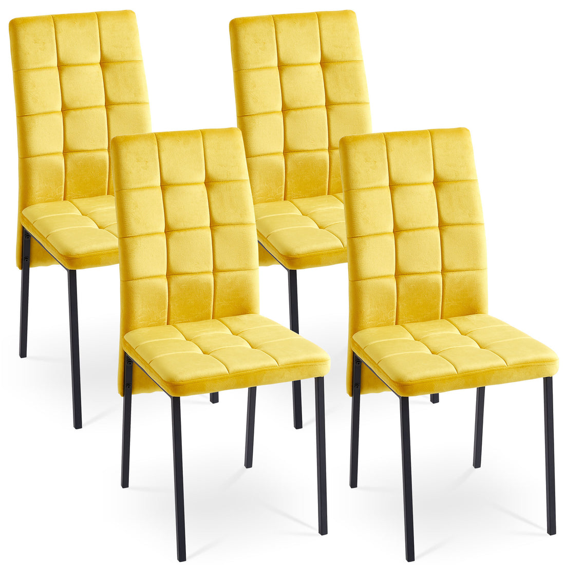 5 Pieces Functional Retractable Ceramic Table Dining Table Dining Set Including Yellow Velvet High Back Black Color Legs For Living Room,Dining Room,Kitchen Metal Gray Yellow Seats 4 Metal Dining Room Modern 4 Leg Square Dining Table With Chair Ceramic