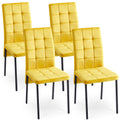 5 Pieces Functional Retractable Ceramic Table Dining Table Dining Set Including Yellow Velvet High Back Black Color Legs For Living Room,Dining Room,Kitchen Metal Gray Yellow Seats 4 Metal Dining Room Modern 4 Leg Square Dining Table With Chair Ceramic