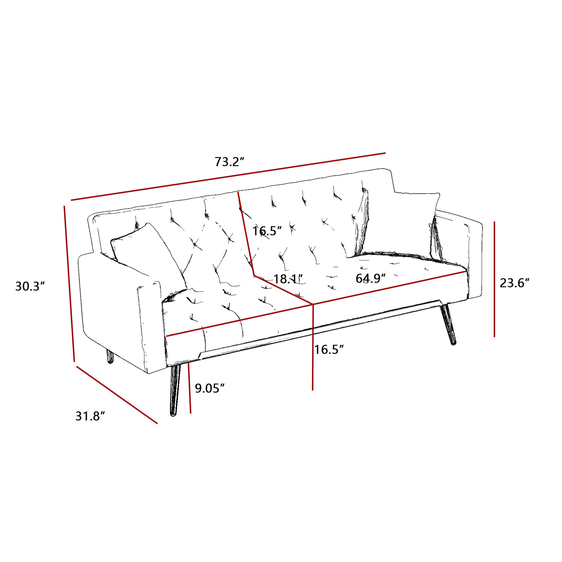 Cream White Convertible Folding Futon Sofa Bedsleeper Sofa Couch For Compact Living Space. Cream White Wood Primary Living Space Tufted Back Square Arms Foam Velvet