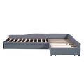 Upholstered Double Twin Size Daybed With Trundle And Drawer, Gray Gray Plywood