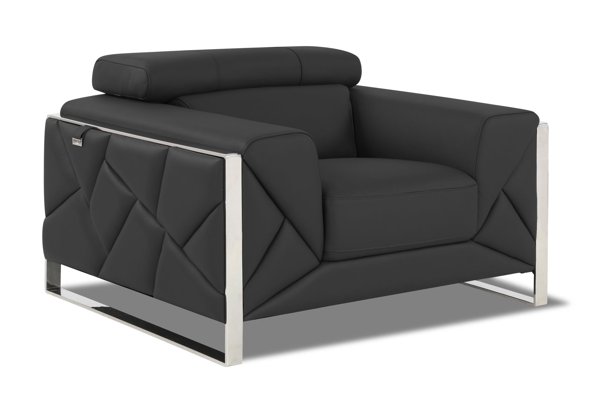 Top Grain Italian Leather Chair Dark Gray Foam Leather