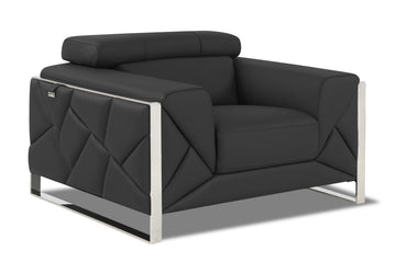 Top Grain Italian Leather Chair Dark Gray Foam Leather