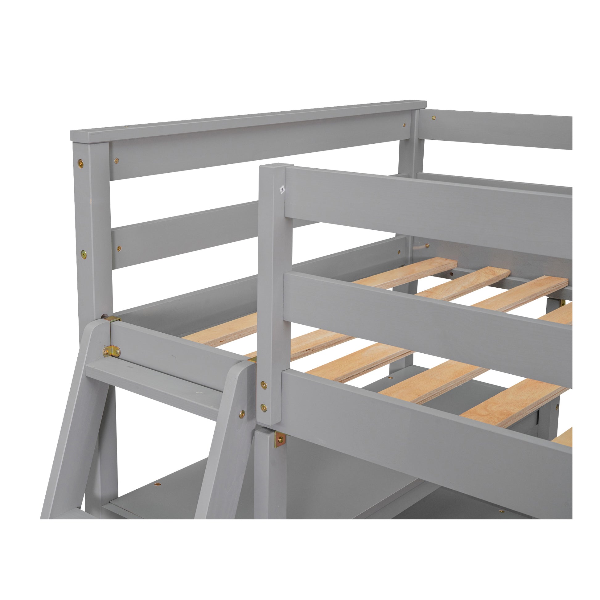 Twin Size Loft Bed With Desk And Shelves, Two Built In Drawers, Gray Old Sku:Gx000803Aae 1 Gray Pine