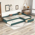 Upholstered Double Twin Size Daybed With Trundle And Drawer, Green Green Plywood