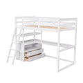 Twin Size Loft Bed With Desk And Shelves, Two Built In Drawers, White Old Sku: Gx000803Aak 1 White Pine