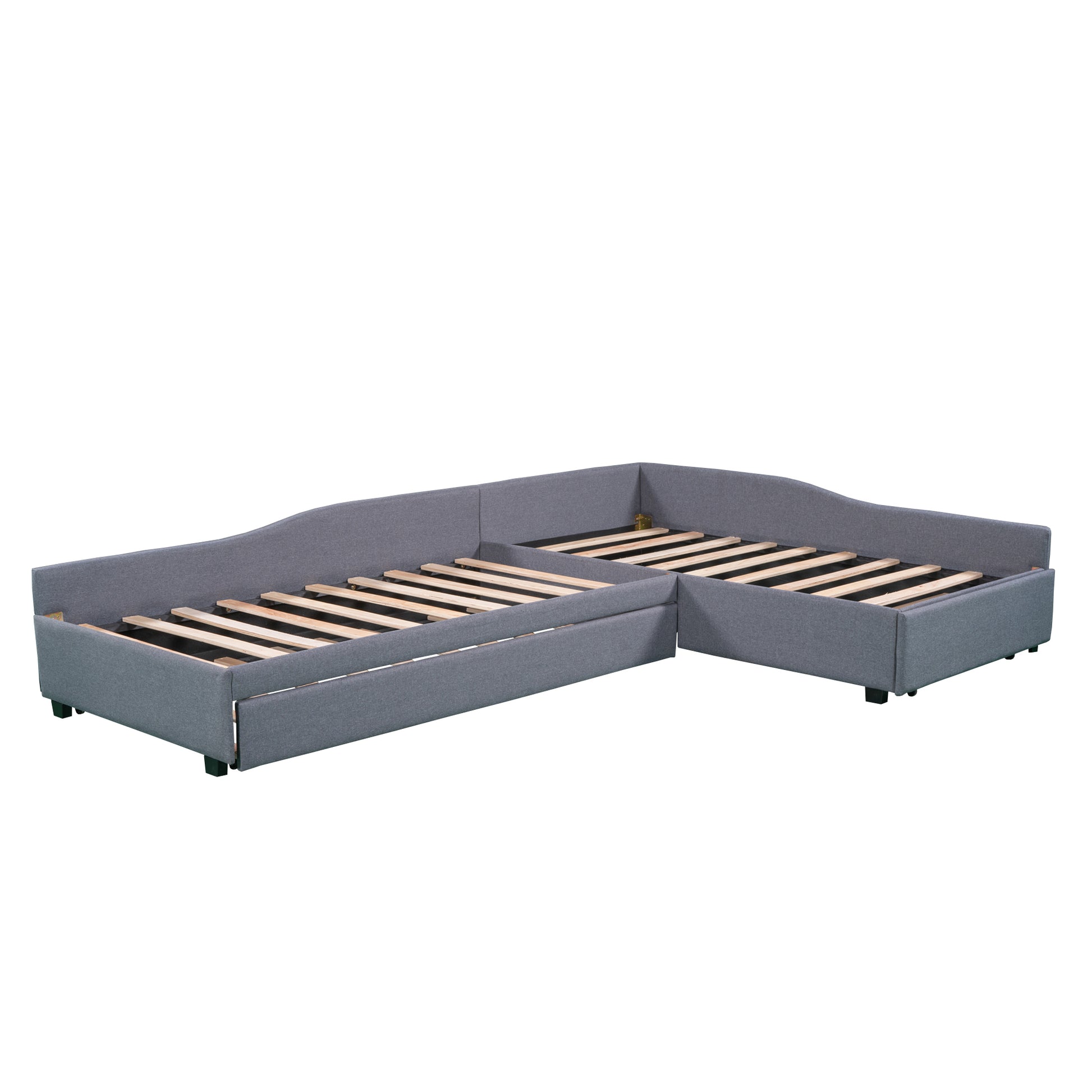 Upholstered Double Twin Size Daybed With Trundle And Drawer, Gray Gray Plywood