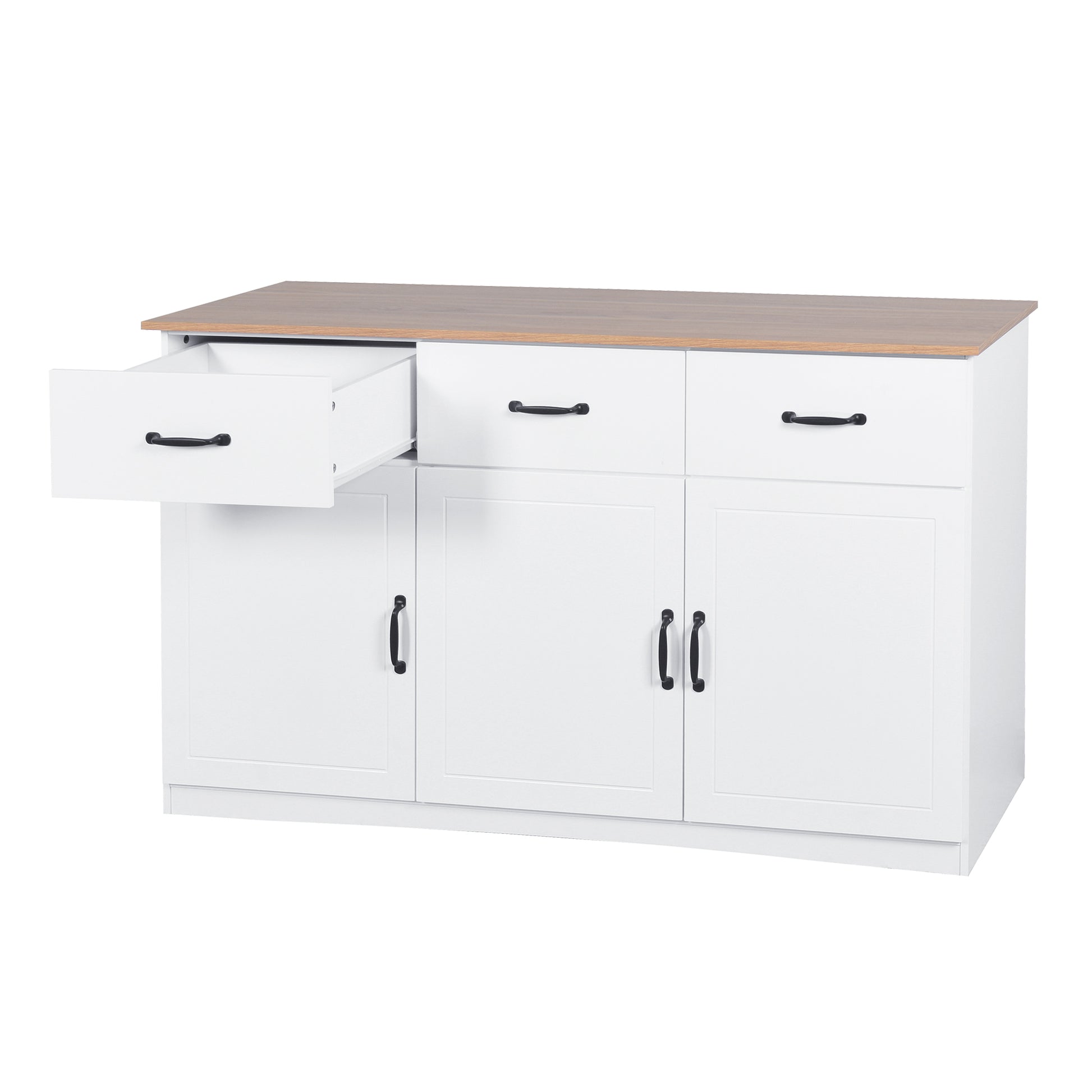 White Buffet Cabinet With Storage, Kitchen Sideboard With 3 Doors And 3 Drawers, Coffee Bar Cabinet, Storage Cabinet Console Table For Living Room White Mdf