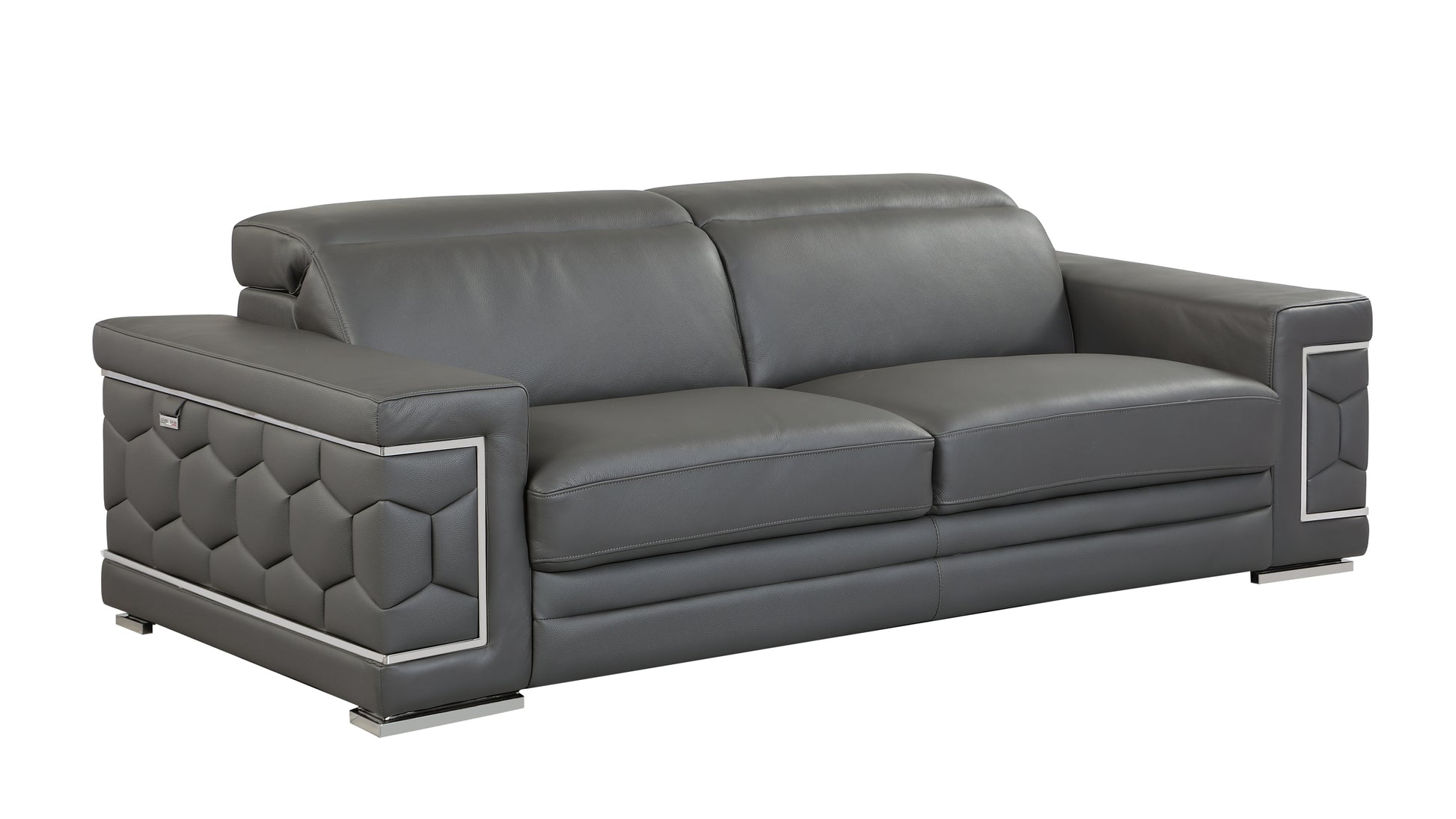 Top Grain Italian Leather Sofa Dark Gray Foam Leather