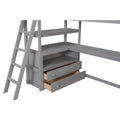 Twin Size Loft Bed With Desk And Shelves, Two Built In Drawers, Gray Old Sku:Gx000803Aae 1 Gray Pine