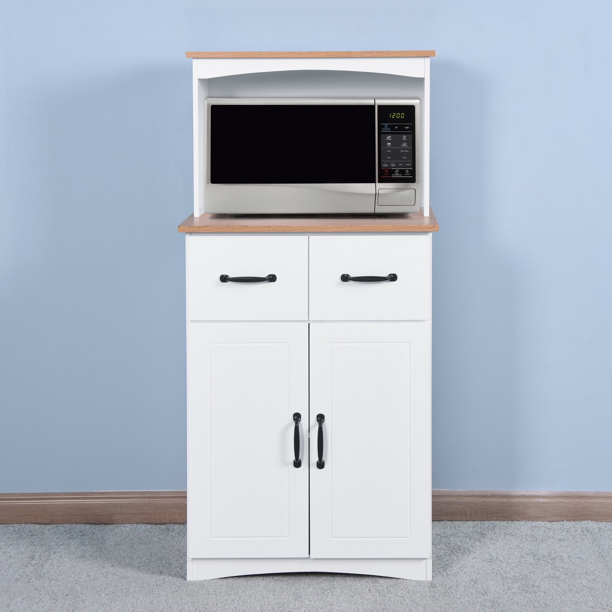 Wooden Kitchen Cabinet White Pantry Storage Microwave Cabinet With Storage Drawer White Mdf