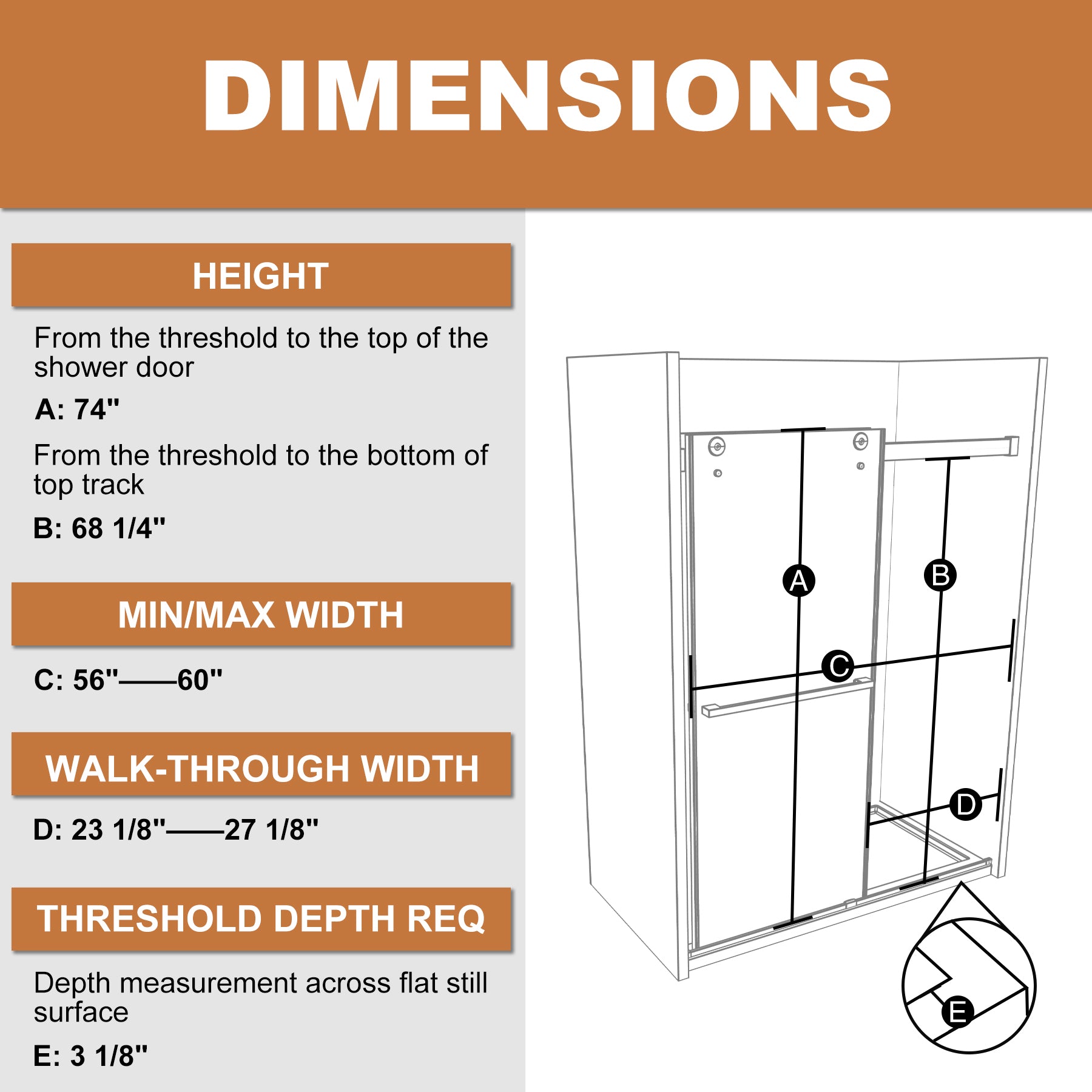 60 In. W X 74 In. H Shower Door In Matte Black With 5 16 In. 8 Mm Clear Glass Matte Black Aluminium