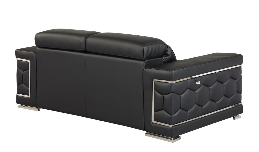 Top Grain Italian Leather Loveseat Black Foam Leather