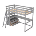 Twin Size Loft Bed With Desk And Shelves, Two Built In Drawers, Gray Old Sku:Gx000803Aae 1 Gray Pine