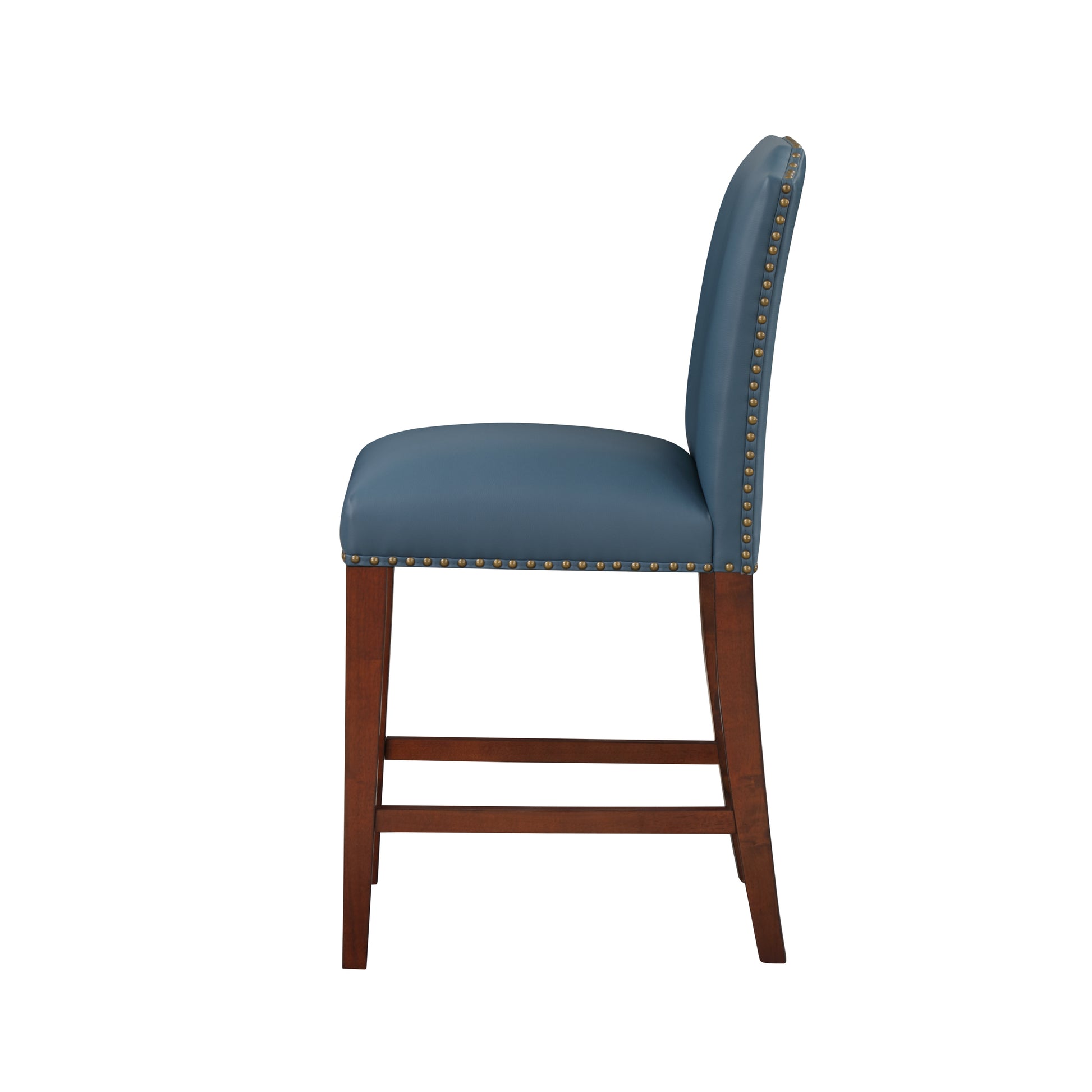 Blaire Stationary Blue Faux Leather Counter Stool With Nail Heads Blue Foam Fabric