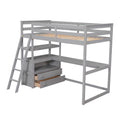 Twin Size Loft Bed With Desk And Shelves, Two Built In Drawers, Gray Old Sku:Gx000803Aae 1 Gray Pine