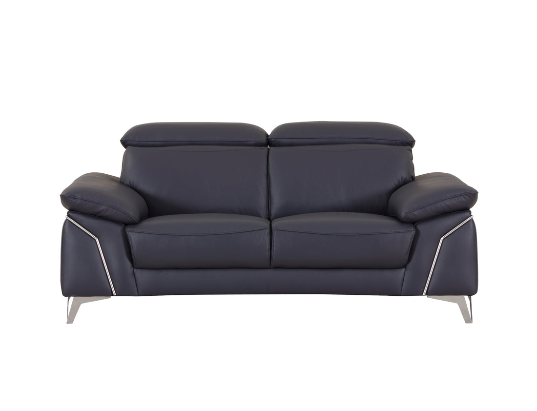 Top Grain Italian Leather Loveseat Navy Foam Leather