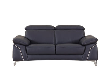 Top Grain Italian Leather Loveseat Navy Foam Leather
