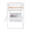 Twin Size Loft Bed With Desk And Shelves, Two Built In Drawers, White Old Sku: Gx000803Aak 1 White Pine