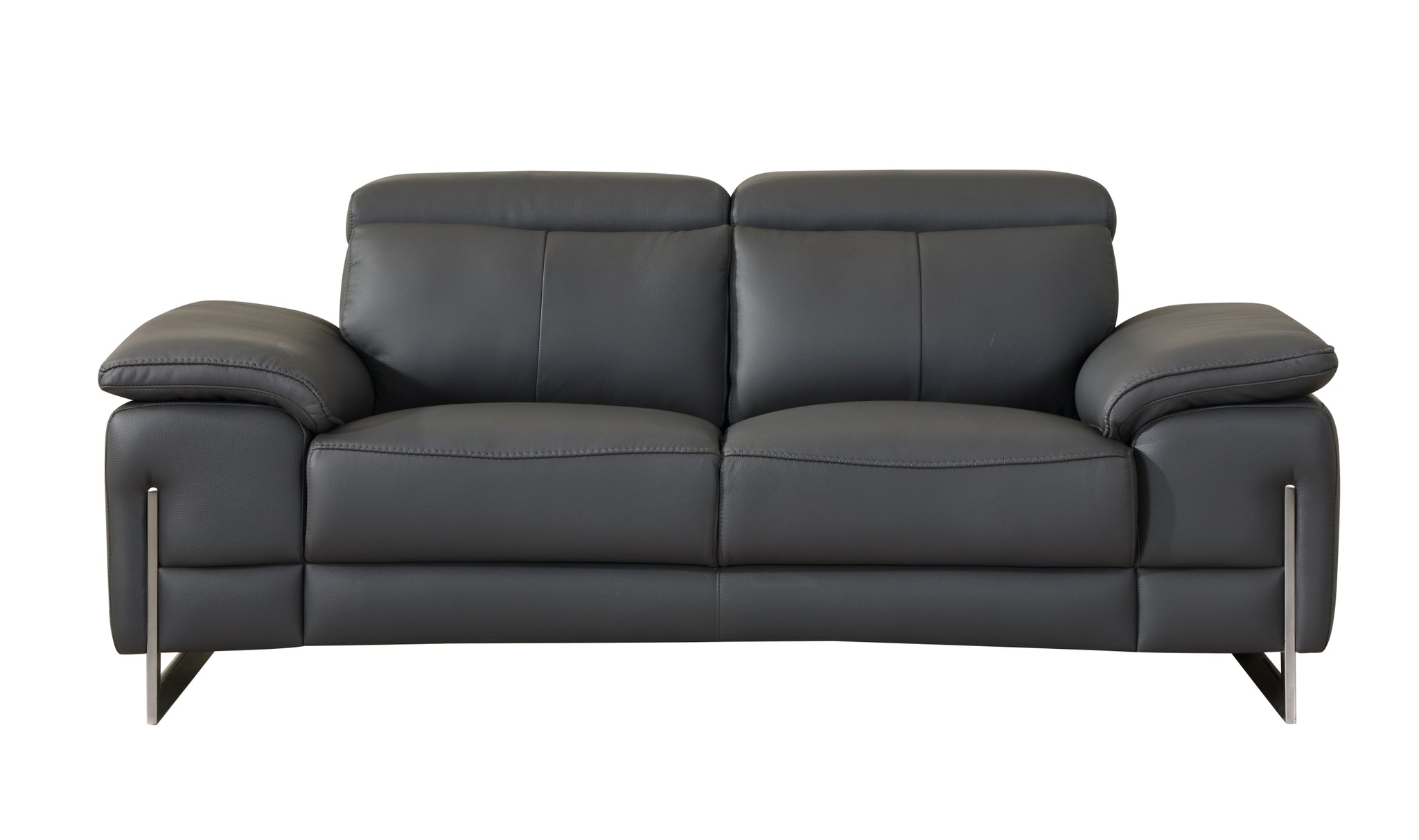 Top Grain Italian Leather Loveseat Dark Gray Foam Leather