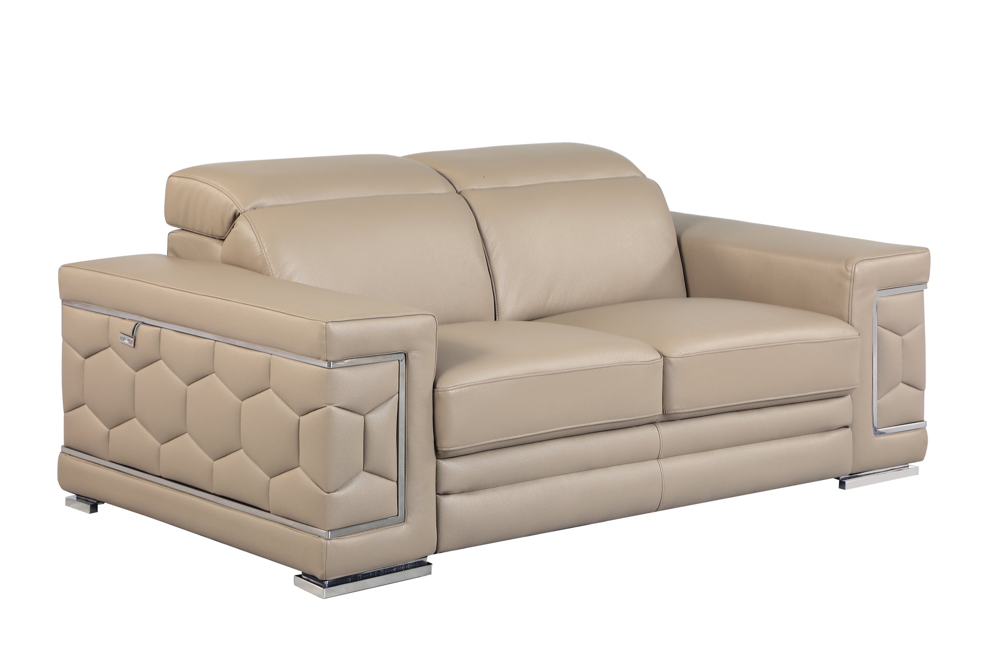 Top Grain Italian Leather Loveseat Beige Foam Leather