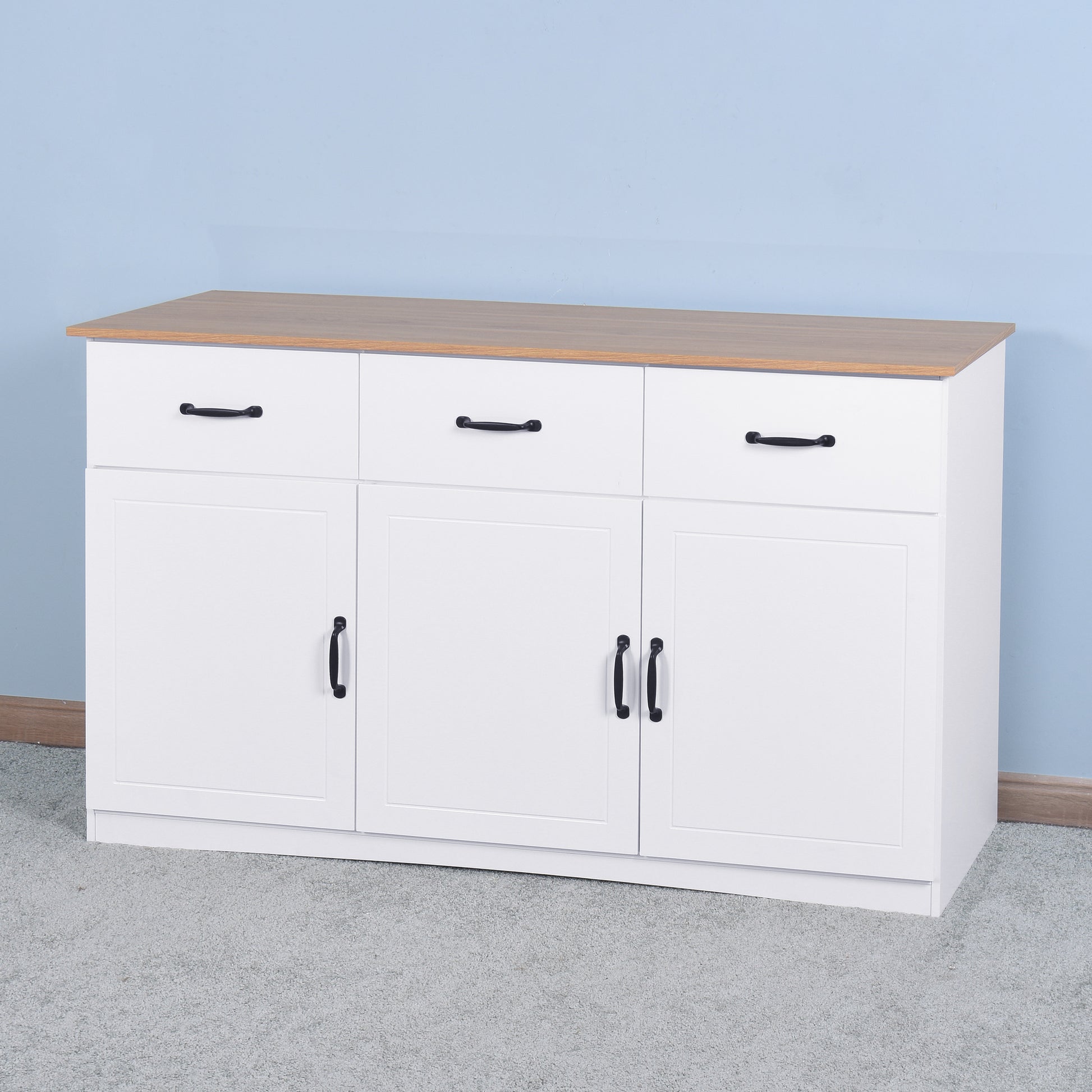 White Buffet Cabinet With Storage, Kitchen Sideboard With 3 Doors And 3 Drawers, Coffee Bar Cabinet, Storage Cabinet Console Table For Living Room White Mdf