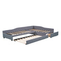 Upholstered Double Twin Size Daybed With Trundle And Drawer, Gray Gray Plywood