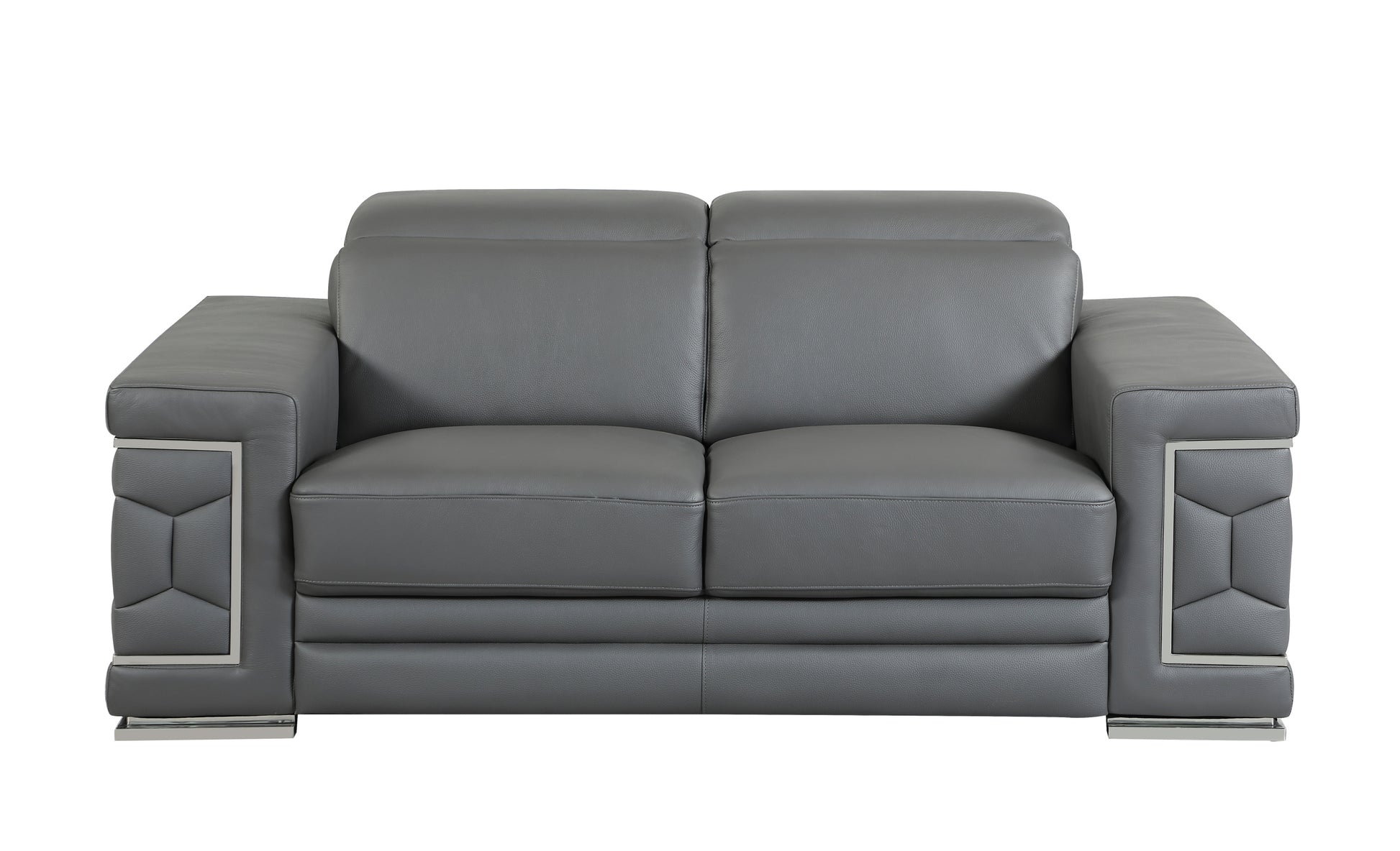 Top Grain Italian Leather Loveseat Dark Gray Foam Leather