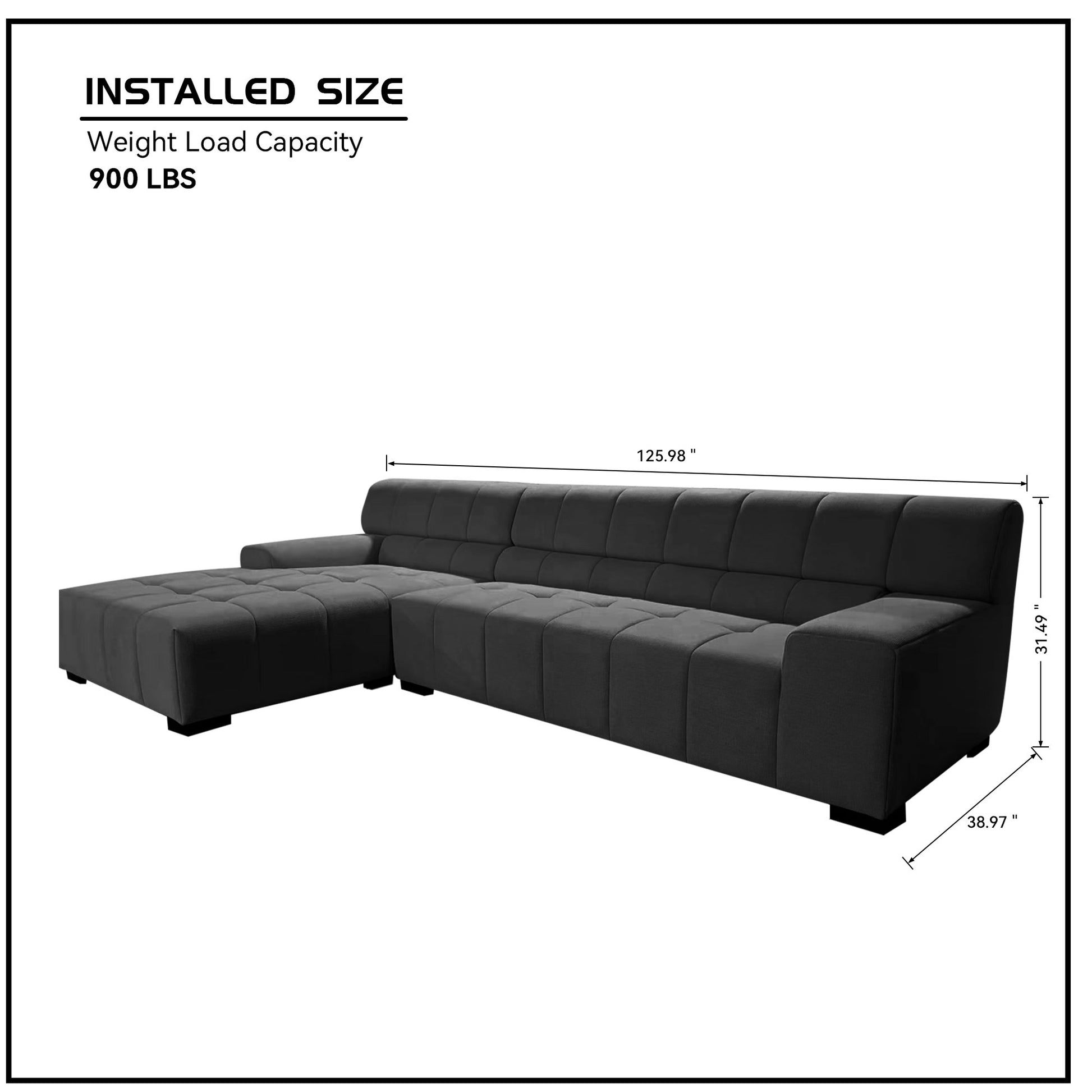 125.98" Sectional Sofa Dark Grey Dark Gray Fabric