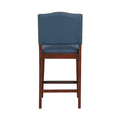 Danbers Stationary Faux Leather Blue Counter Stool With Nail Heads Blue Foam Fabric