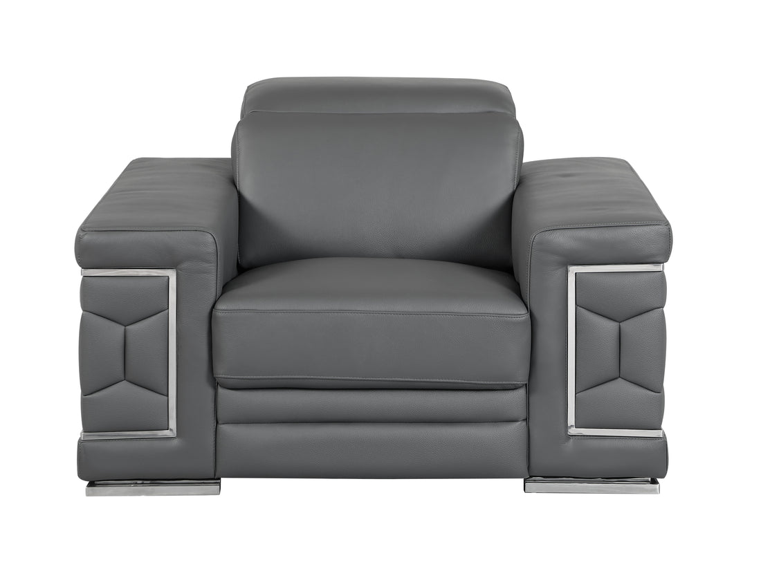Top Grain Italian Leather Chair Dark Gray Foam Leather