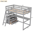 Twin Size Loft Bed With Desk And Shelves, Two Built In Drawers, Gray Old Sku:Gx000803Aae 1 Gray Pine