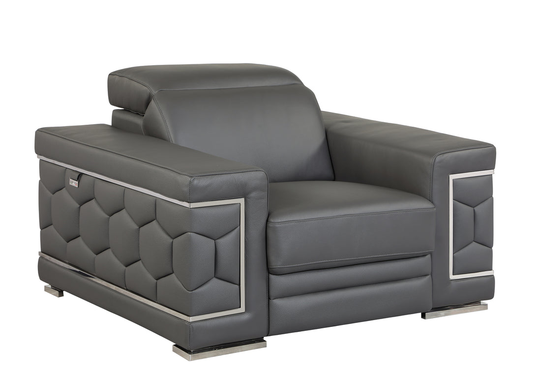 Top Grain Italian Leather Chair Dark Gray Foam Leather