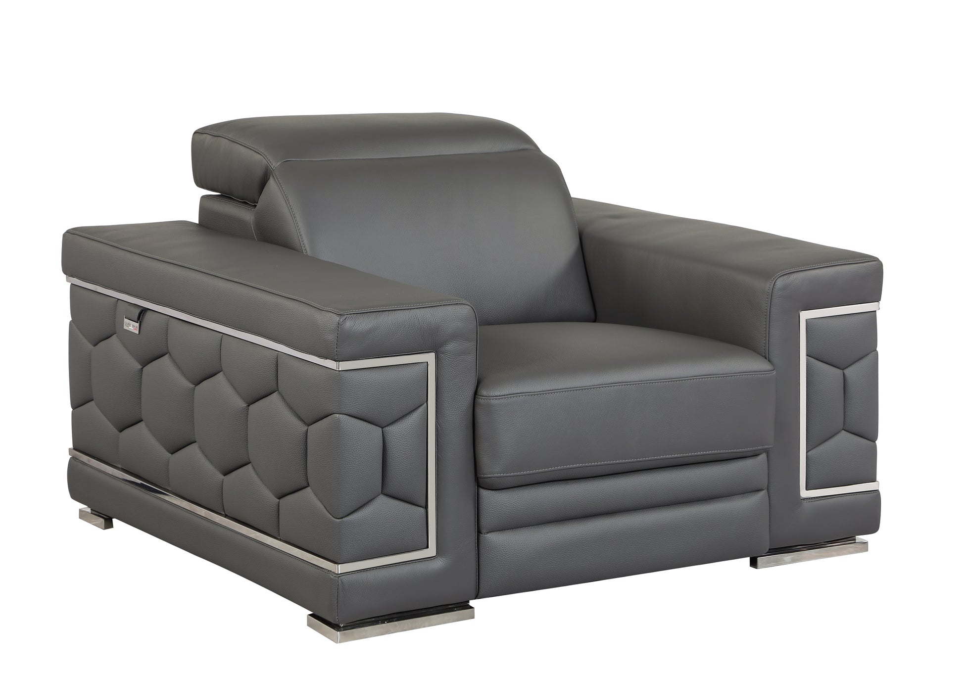 Top Grain Italian Leather Chair Dark Gray Foam Leather