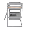 Twin Size Loft Bed With Desk And Shelves, Two Built In Drawers, Gray Old Sku:Gx000803Aae 1 Gray Pine