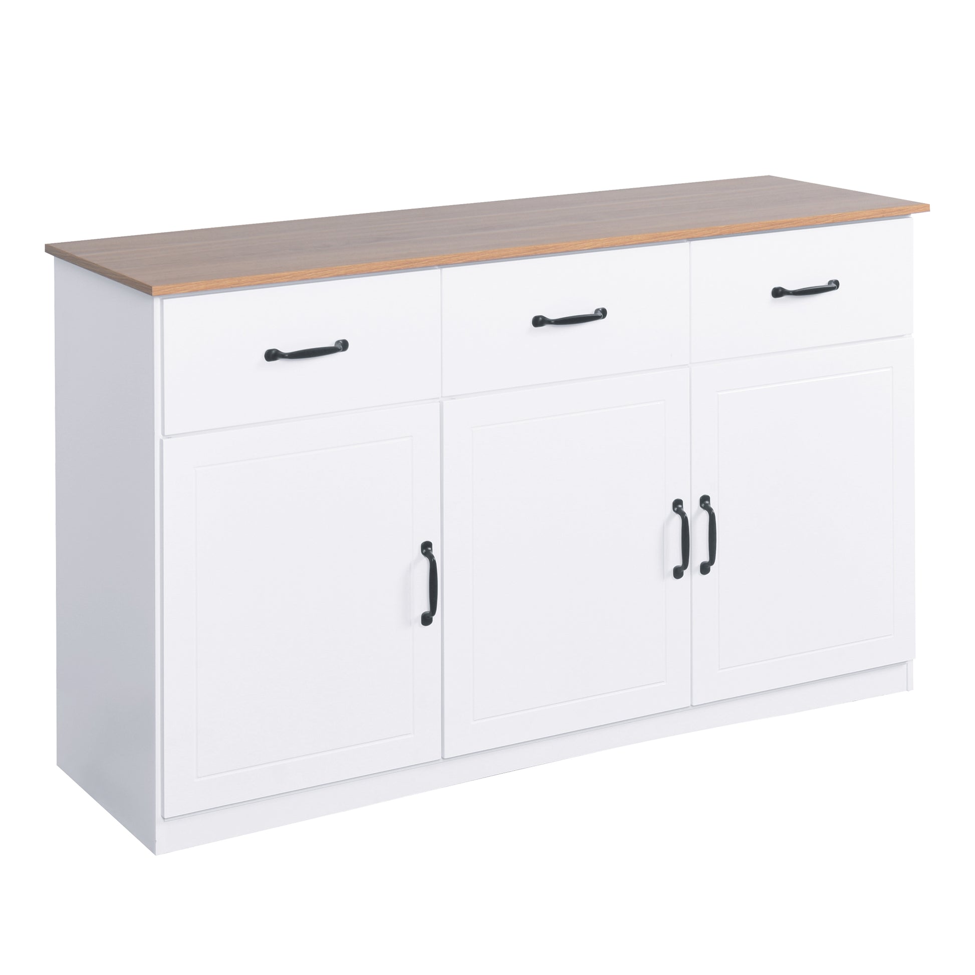 White Buffet Cabinet With Storage, Kitchen Sideboard With 3 Doors And 3 Drawers, Coffee Bar Cabinet, Storage Cabinet Console Table For Living Room White Mdf