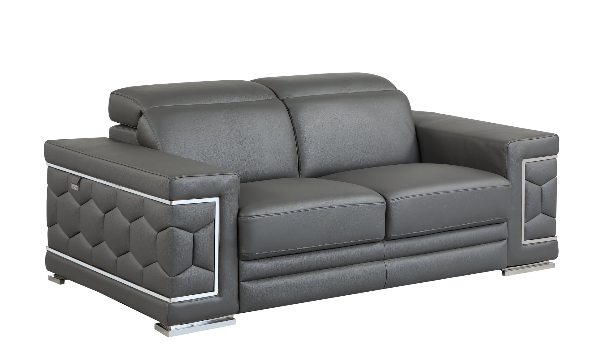 Top Grain Italian Leather Loveseat Dark Gray Foam Leather