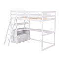 Twin Size Loft Bed With Desk And Shelves, Two Built In Drawers, White Old Sku: Gx000803Aak 1 White Pine