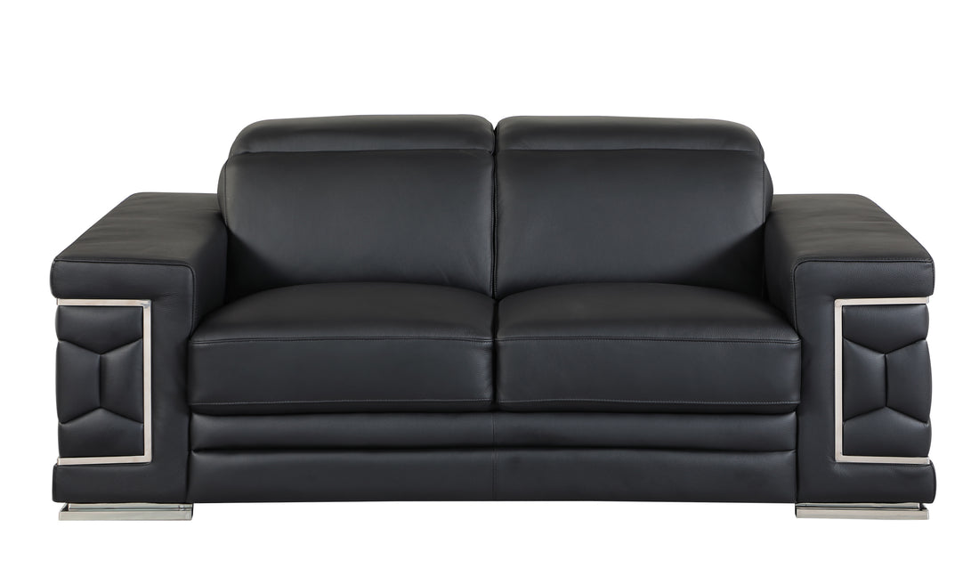 Top Grain Italian Leather Loveseat Black Foam Leather