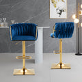 Coolmore Vintage Bar Stools With Back And Footrest Counter Height Dining Chairs 2Pc Set Navy Metal