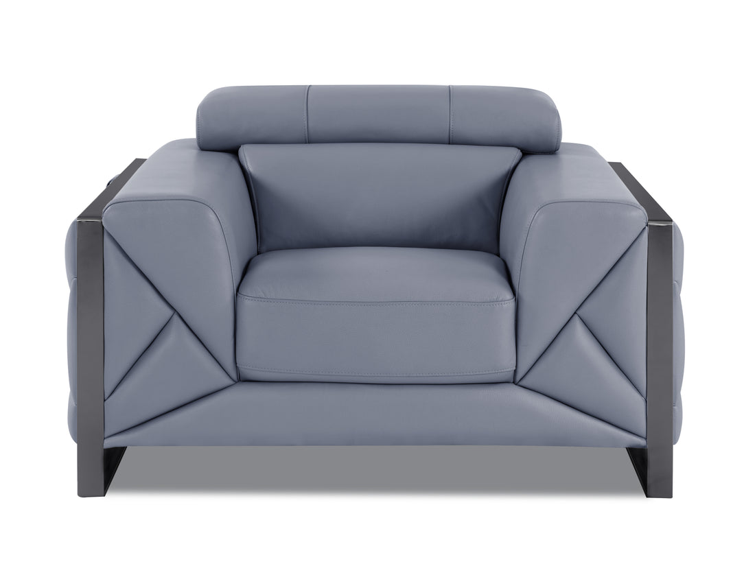 Top Grain Italian Leather Chair Light Blue Foam Leather