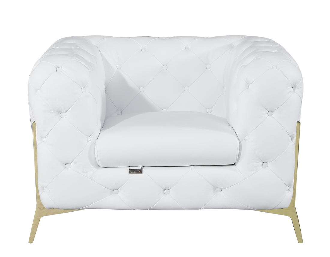 Transitional 100% Top Grain Italian Leather Chair White Foam Leather