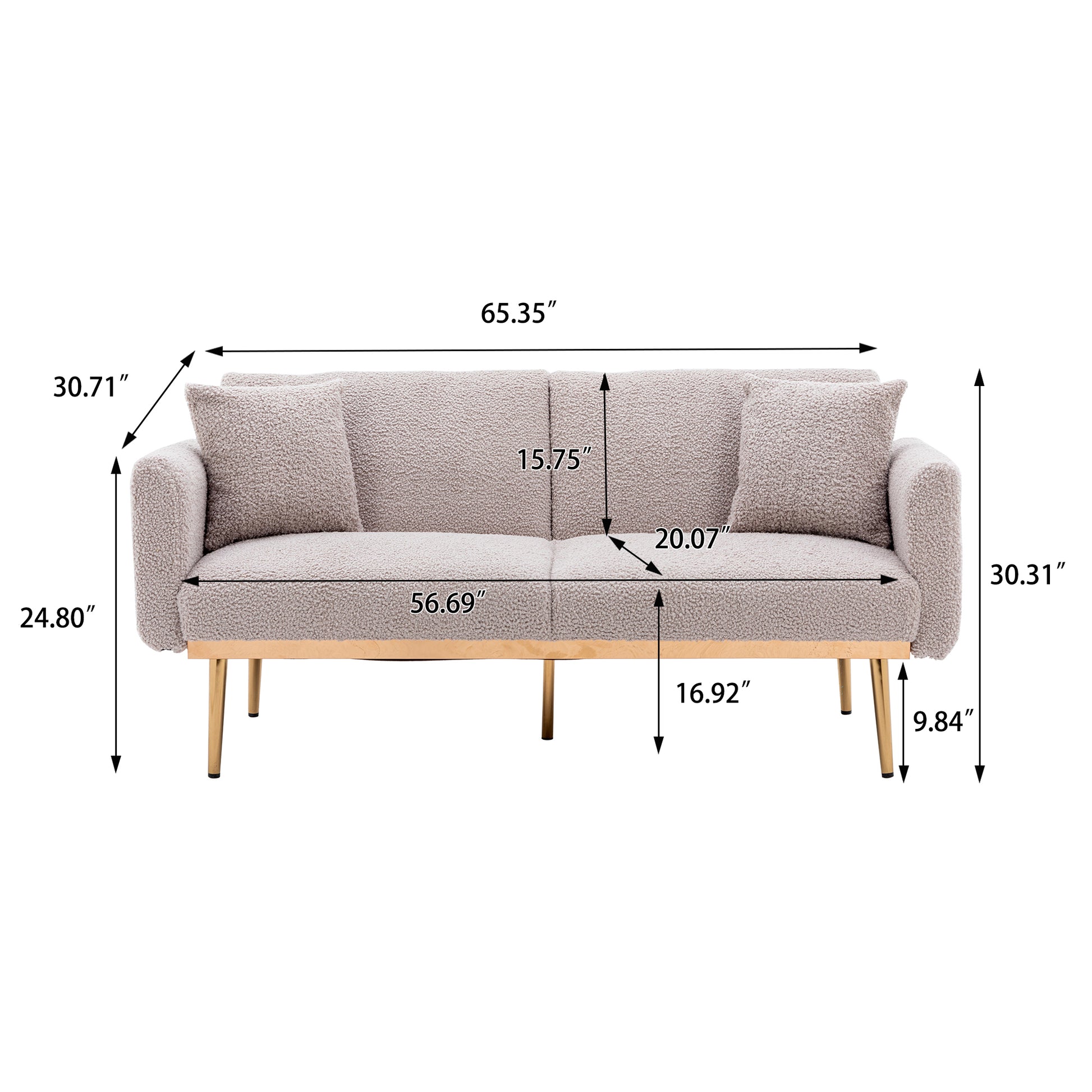 Coolmore Velvet Sofaaccent Sofa .Seat Sofa With Metal Feet Grey Teddy Polyester