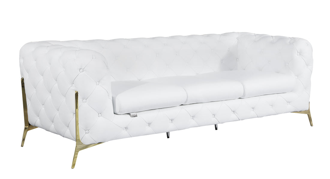 Transitional Top Grain 100% Italian Leather Upholstered Sofa White Foam Leather