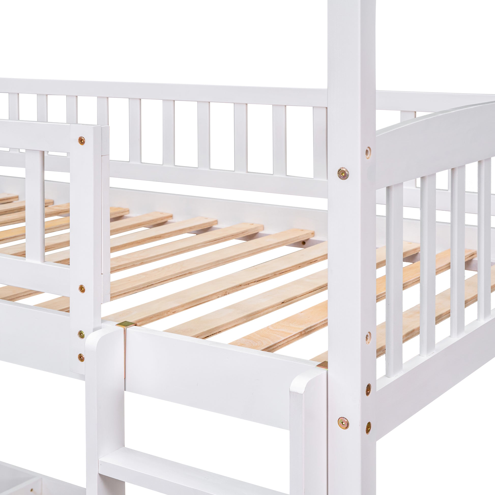 Twin Over Twin Bunk Bed With Slide, House Bed With Slide, White Old Sku: Lt000214Aak White Solid Wood