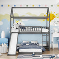 Twin Over Twin Bunk Bed With Slide, House Bed With Slide, Gray Old Sku: Lt000214Aae Gray Solid Wood