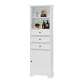 White Tall Storage Cabinet With 3 Drawers And Adjustable Shelves For Bathroom, Kitchen And Living Room, Mdf Board With Painted Finish White Mdf