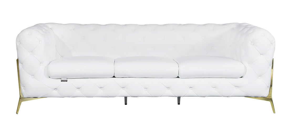 Transitional Top Grain 100% Italian Leather Upholstered Sofa White Foam Leather