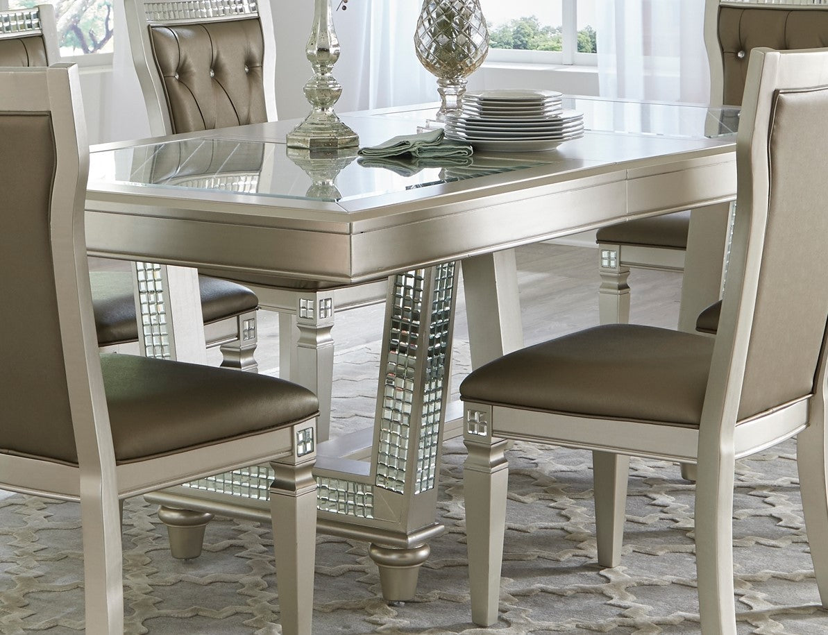 Glamorous Style Dining 7Pc Set Champagne Finish Table W Leaf Glass Insert Top Upholstered Tufted 6X Side Chairs Traditional Dining Room Furniture Champagne Seats 6 Dining Room Extendable Glam,Modern Rectangular Dining Table With Chair Solid Wood