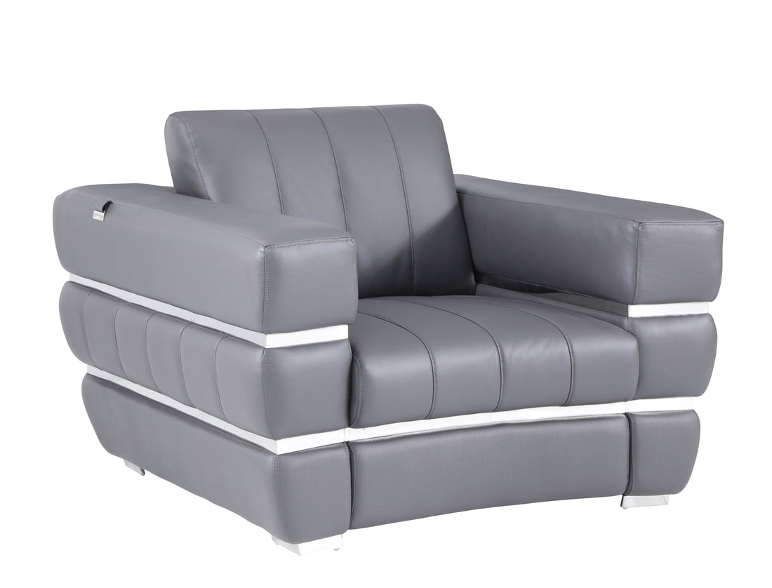 Top Grain Italian Leather Chair Dark Gray Foam Leather